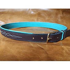 Blue Ribbon Belt - Dark brown with teal padding brass buckle 